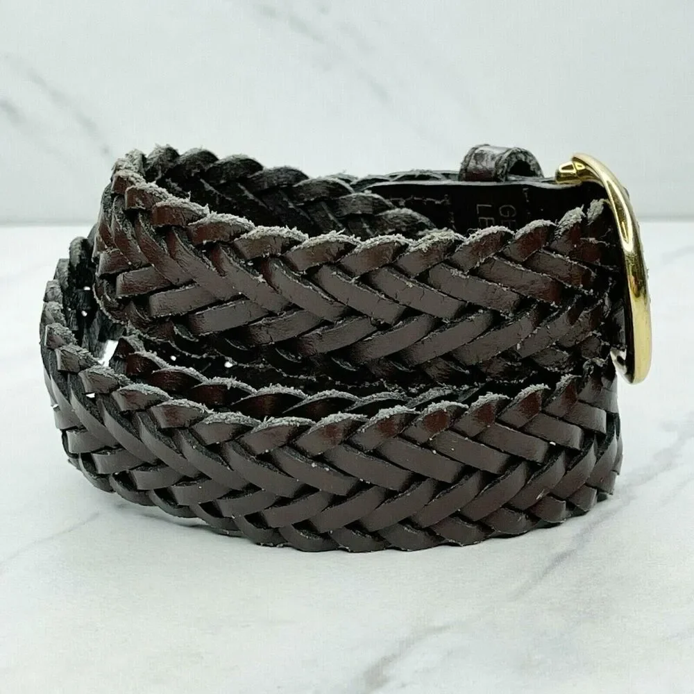 Brown Braided Woven Genuine Leather Belt Size Medium M Kids Youth